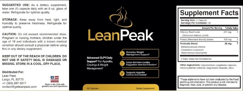 LeanPeak Supplement Facts